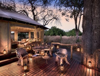 Linyanti Ebony - Luxury Safari Lodge - Outdoor Guest Area at Night