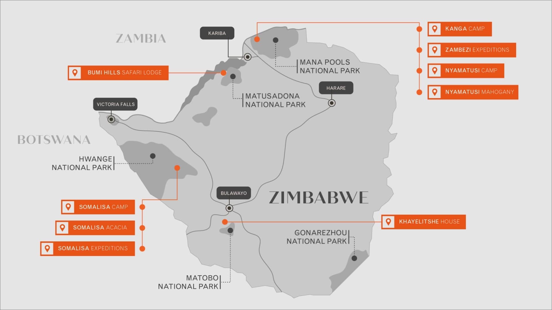 Zimbabwe Camps Map